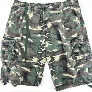 LA GATE Collection U.S.A. Green Camo Cargo Shorts 100% Cotton Adjustable Size 48